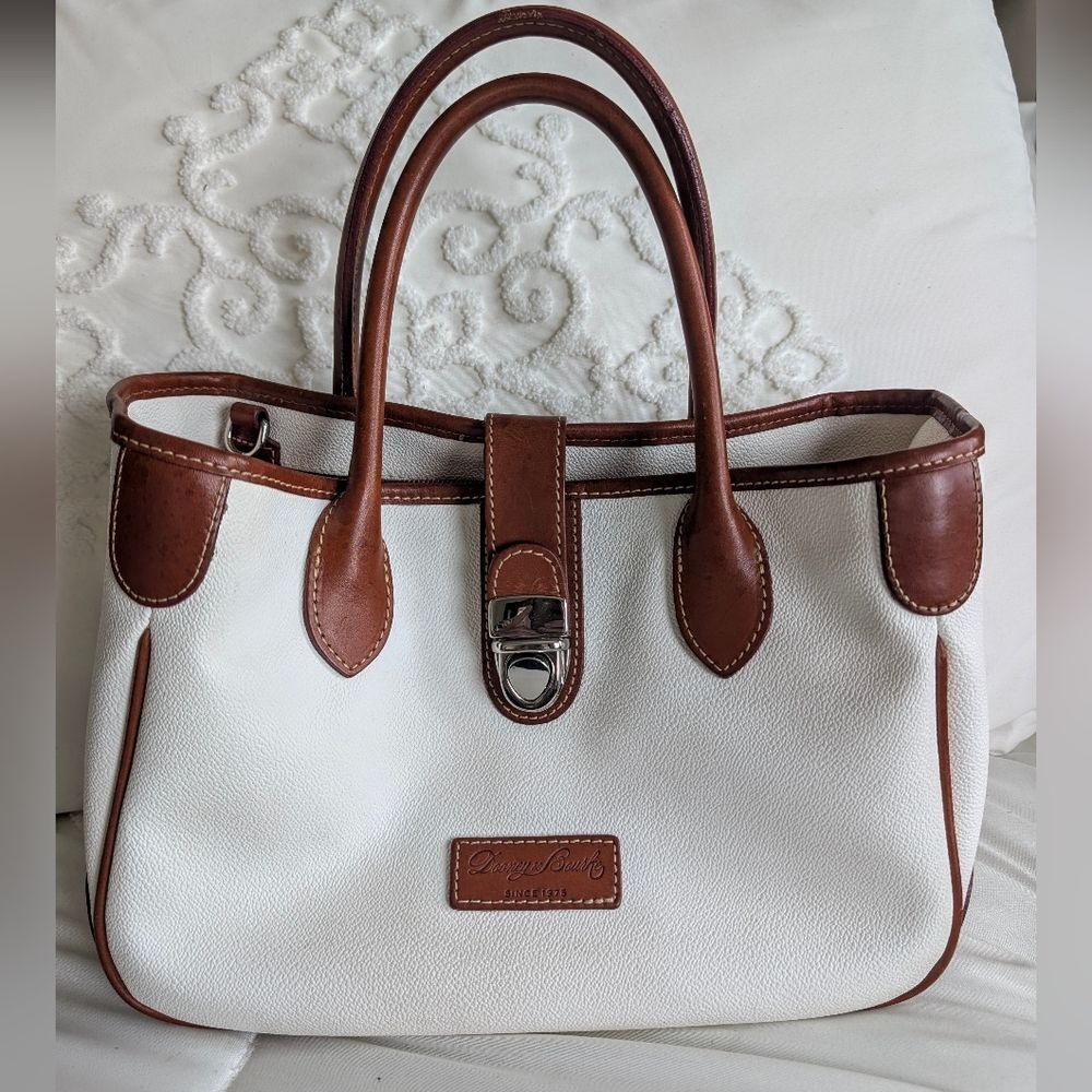 Dooney & Bourke Archives-Pebble Leather Tuck Lock Tote-White/British Tan NEW